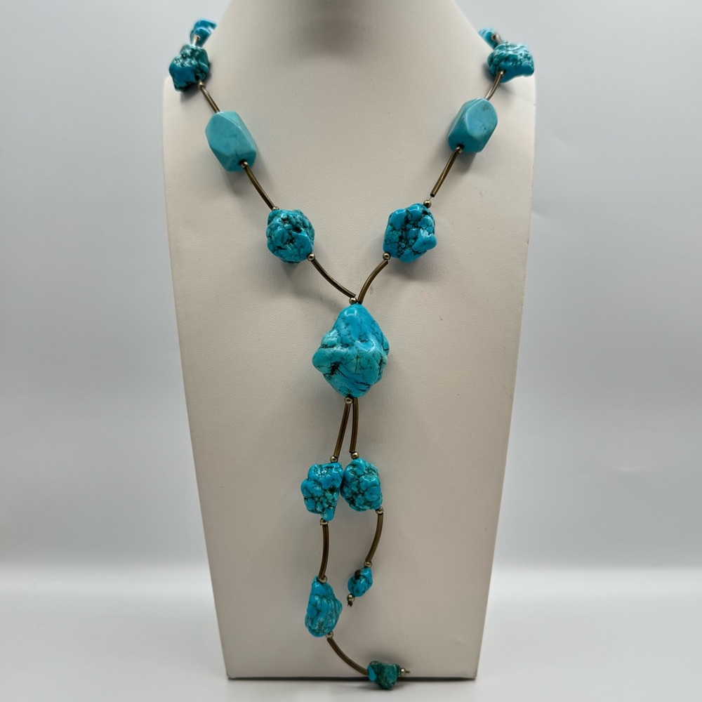 Howlite Turquoise Tone Nugget Boho Lariat Necklace